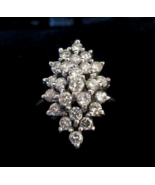 Custom 14Kt White Gold Cluster Cocktail Ring.75ct 24 Round Full Cut Diam... - $485.10