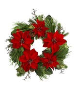 28” Poinsettia And Pine Wreath by Nearly Natural - £62.28 GBP