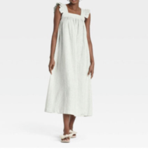 A New Day Aline Flutter Sleeve Linen Blend Dress (M /8-10) &quot;GREEN STRIPE... - £18.18 GBP