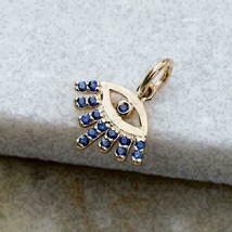 1CT Round Cut Blue Sapphire Evil-Eye Pendent 18&quot; 14K Yellow Gold Finish - £122.07 GBP