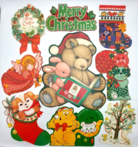 Vtg Misc Christmas Cardboard Die Cut Decor Lot of 10 Animals Angel Stocking Tree - £17.83 GBP