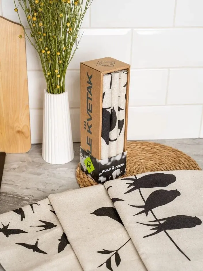 Linen Kitchen Towels Set of 3 Swallow Print Belarusian Linen Eco Tea Tow... - $39.99