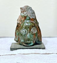 Brazilian Raw Emerald Carving Native Face Hematite Base Sculpture Statue... - $133.91 CAD