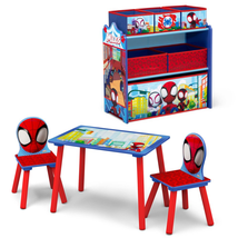 Kids 4-PC Toddler Playroom Set Spiderman Play Table 2 Chairs 6 Bin Toy Organizer - £84.71 GBP