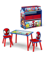 Kids 4-PC Toddler Playroom Set Spiderman Play Table 2 Chairs 6 Bin Toy O... - £84.32 GBP
