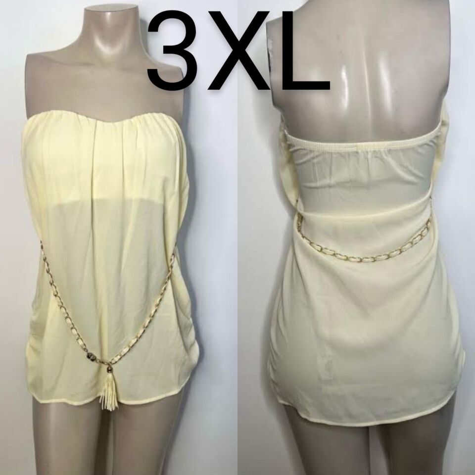 Primary image for Yellow Chain Jewelry Belt Ivory Tube Sheer Blouse~Size 3XL