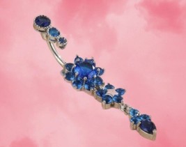 Blue Flower Crystal Belly Bar / Belly Ring - Body Piercing Jewellery - - £12.36 GBP