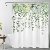 Eucalyptus Leaf Shower Curtain Decor, Sage Green Plant Succulent Botanical Green - $28.99