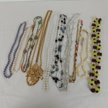 Fashion Lot of 10 Beaded Faux Pearl Chain Necklaces Various Lengths Materials - $14.52