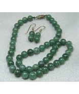 HANDCRAFT GEMSTONE JADE 8mm KNOTTED NECKLACE earring set 16&quot; - £20.32 GBP