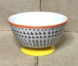 West Elm Geometric Pattern Pedestal Cereal Soup Bowl Orange Rim Yellow Base - £7.91 GBP