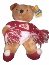 Dakin Rah Rah Teddy Cheerleader Bear Vintage 1986 Red &amp; White With Pom Poms Rare - £32.54 GBP