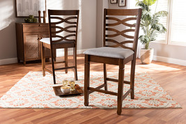 Maliyah Gray Fabric Walnut Brown Finished 2Pc Wood Counter Height Chair Set - $189.00