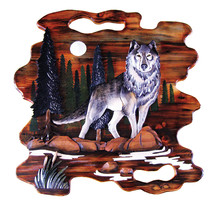 Zeckos Wolf Hand Crafted Intarsia Wood Art Wall Hanging 26 X 26 X 2.5 In... - £139.31 GBP