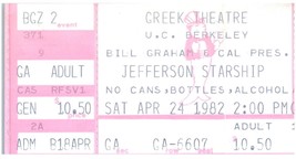 Vintage Jefferson Starship Ticket Stub April 24 1982 Greek Theatre Berke... - £13.62 GBP
