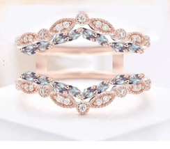 Alexandrite &amp; Round Diamond Enhancer Wrap Engagement Ring 14K Rose Gold Plated - £99.28 GBP