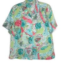 Allison Daley Womens Size 14 Blouse Button Front Short Sleeve V-Neck Green - £11.19 GBP
