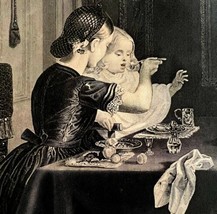 Baby&#39;s Turn Mother Feeding Child Steel Engraving 1859 Victorian Art DWY5D - £55.94 GBP