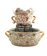 Oriental Accent Chinoiserie Tapestry Fish Planter and Foot Bath - $400.00