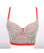 Burning Man Rave Festival Party Clubwear Rhinestones Red Bustier Corset ... - $48.00