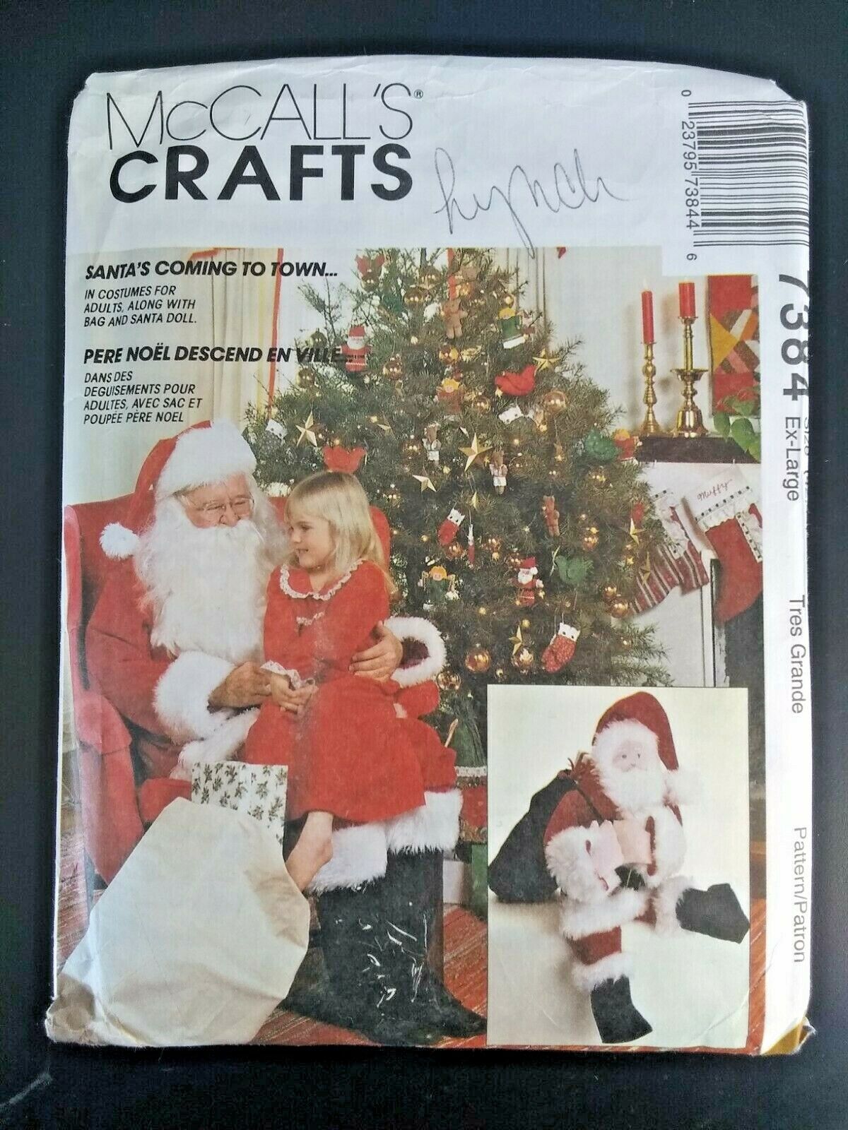 McCall's 7384 Crafts Pattern Santa Claus Costume Belt Boots Bag Doll XL 42 Cut - $2.20