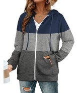 Woman&#39;s Casual Blue Gray Zip-Front Fashion  Hoodie with Pockets - Size: 3XL - $14.52