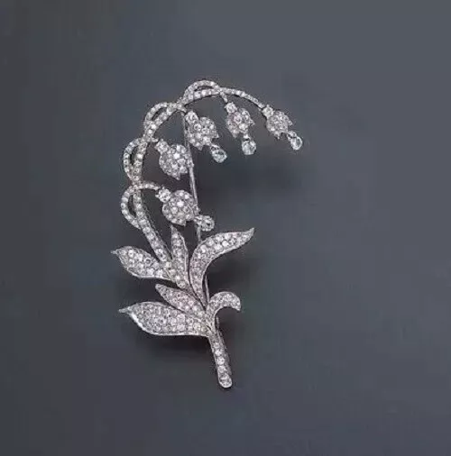 2.69 Ct Round Cubic Zirconia Lily Flower Brooch Pin 14K White Gold Plated - $234.47 CAD
