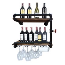 Industrial Wall Mounted Wine Racks With 4 Stem Glass Holder,24Inch Rustic Metal  - £80.06 GBP