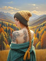 Art Giclee Printed Oil Painting Girls tattooed knitted wool hats sweaters #02 - £6.84 GBP+