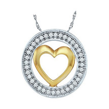 10k Two-tone White Gold Diamond Encircled Heart Fashion Pendant 1/10 Ctw - £118.03 GBP
