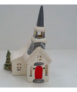 Vintage ceramic white with gray trim  Christmas church tea light candle ... - $27.16 CAD
