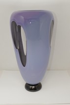 Hand Blown Glass Purple &amp; Clear 10.5&quot; Decorative Vase - £22.01 GBP