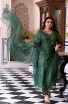 Eid special Green Net Dupatta/shawl, 4 sides embroidered heavy party and wedding - £22.03 GBP