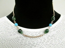 Vtg Signed Sarah Coventry Gold Tone Blue Green Bead Necklace  Oriental Mood - £11.85 GBP