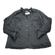 Kate Hill Shirt Womens 18W Black Long Sleeve Button Up Ruffle Neck Blouse - £18.18 GBP