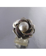 Vintage Sterling Open Rose Pearl  Ring Hand Wrought size 5 Signed - $48.00