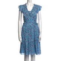 Banjanan Women XS Ira Wrap Dress Blue Floral Ruffle V Neck Pomegranate Bird - £79.82 GBP