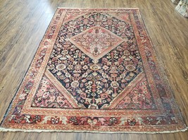 Antique Oriental Mahal Rug 4.4 x 6.6 Wool Handmade Boho Black Carpet Shabby Chic - £402.38 GBP
