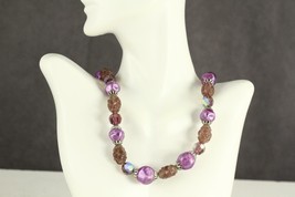 VINTAGE Costume Jewelry Purple Beaded Lucite &amp; Carnival Glass Beaded Nec... - £11.52 GBP