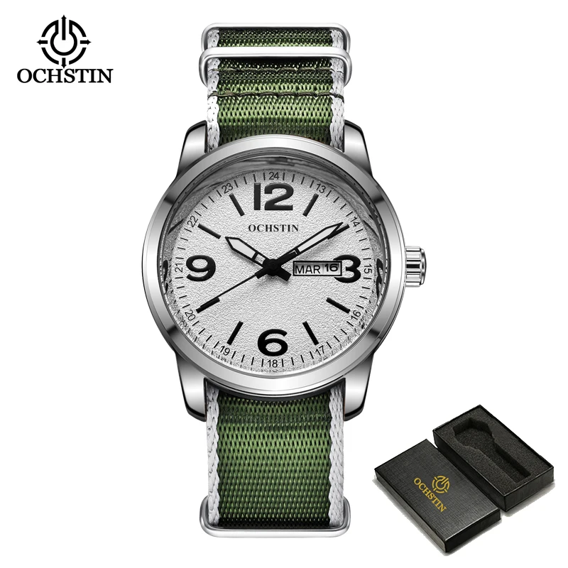 OCHSTIN Mens Pilot Watch Analog Quartz Date Day Navy Blue Leather NATO Nylon Str