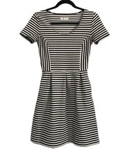 MADEWELL Womens Dress Black White Bistro Stripe Skater Fit &amp; Flare Stretch Sz 0 - £10.75 GBP