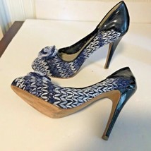 Latitude Femme Italy Sz 38.5 Womens Pump Heels Texture Wicker rose toe blue - £29.08 GBP