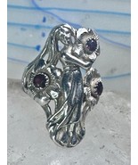 Lady with flowers Ring Art Deco Nouveau band leaves size 8 sterling silver women - $176.22
