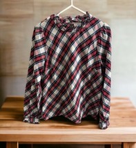 J. Crew Factory Tartan Plaid button-front top with ruffled collar size small - £17.11 GBP