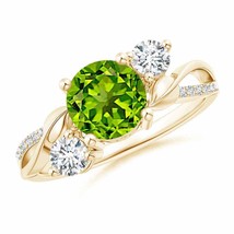 Authenticity Guarantee 
ANGARA Peridot and Diamond Twisted Vine Ring in 14K Y... - £1,709.68 GBP