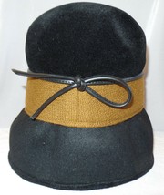 Vintage Jan Leslie Custom Design Wool Bucket Hat With Faux Leather Bow &amp; Trim - £39.47 GBP