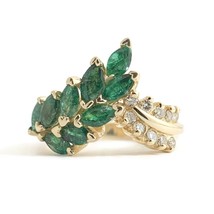Authenticity Guarantee 
Vintage Green Emerald Diamond Chevron Statement Ring ... - £1,034.97 GBP
