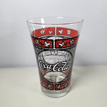 Coca Cola Glass Drinking Tumbler Red &amp; Black Stained Glass Pattern 8&quot; Tall - £8.37 GBP