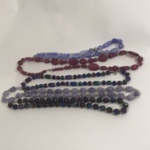 Vtg Necklace Lot Colorful Plastic Bead Mod Purples Pastel Strand Retro - $19.78