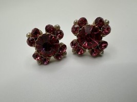 Vintage Pink Rhinestones Faux Pearl Screwback Earrings 2cm - £15.53 GBP